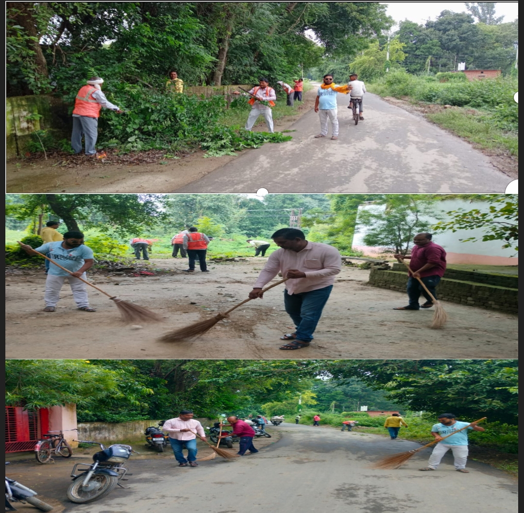 ग्राम सभा ओदार में भाजपा कार्यकर्ताओं ने झाड़ू लगाकर दिया स्वच्छ्ता का संदेश*