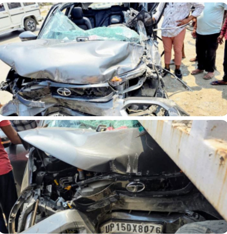 बाइक सवार को बचाने के प्रयास में कार ट्रक से भिड़ी