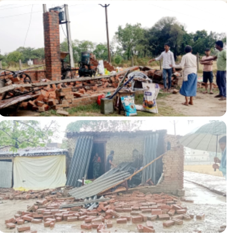 तेज आंधी पानी से जनजीवन हुआ बाधित, घरों के छप्पर उड़े, दीवारें व पेड़ गिरे