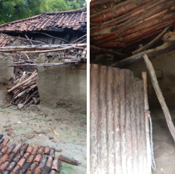 बारिश होने से गिरा कच्चा मकान